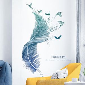 Pegatinas de pared pájaros creativos de plumas para decoración moderna del hogar sala de estar de dormitorio de dormitorio decoración autoadhesiva