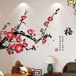 Muurstickers Creatieve Pruimenbloesem Sticker Bloem Thuis Woonkamer Decoratie Grote Muurschildering 3D Art Chinese Stijl Behang Decor