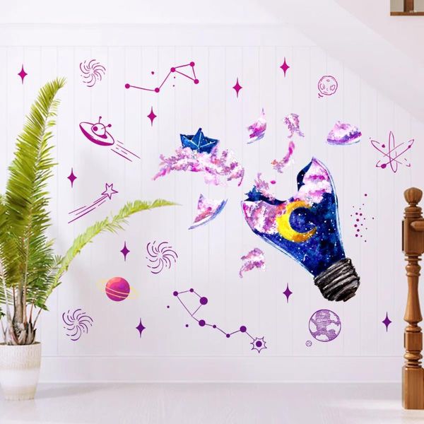 Pegatinas de pared universo creativo cielo estrellado decoración de sala de estar lámpara bombilla calcomanías de dibujos animados papel tapiz de PVC para niños