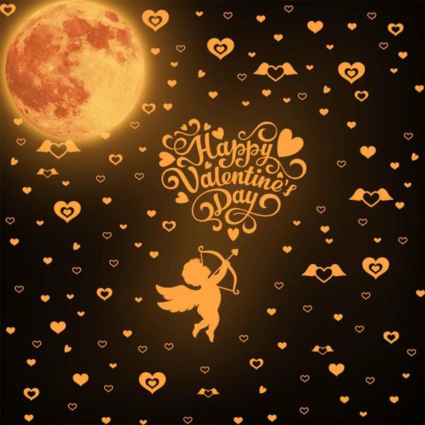 Autocollants muraux cupidon lune lumineux Couple Fluorescent rose coeur décalcomanie lueur dans le noir pour la saint-valentin décoration de mariage