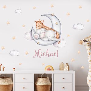 Stickers muraux personnalisé nom de bébé éléphant girafe lune étoile aquarelle papier peint maternelle amovible vinyle papier peint mural décoration de chambre d'enfant 230331