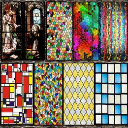 Muurstickers Aangepast formaat Europese stijl Glasfolie Drop Kerkkunst Glas-in-loodsticker Statisch vastkleven Privacy 230927
