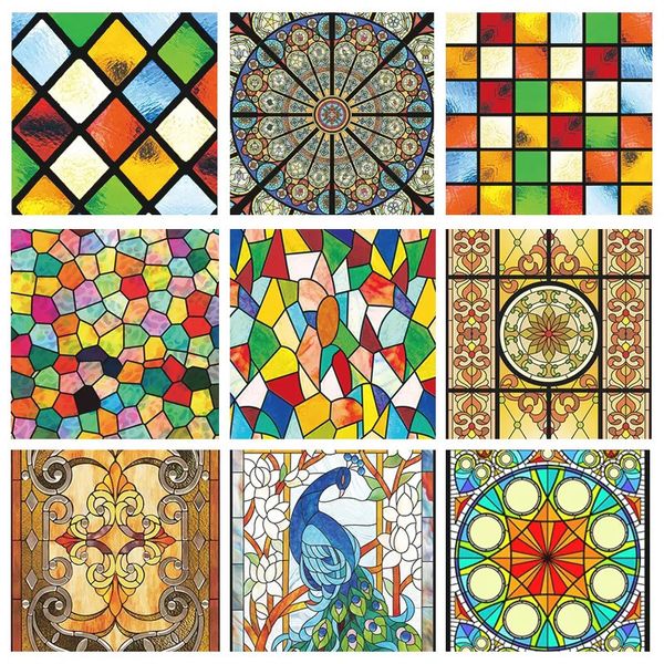 Pegatinas de pared personalizadas de estilo europeo, pegatinas de vidrio retro de colores, película para ventana esmerilada, calcomanías antiluz para baño, papel 230927