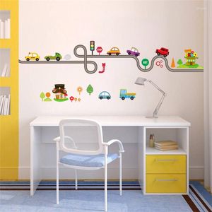 Pegatinas de pared, coches bonitos, autobús, Taxi en la carretera, habitación de niños, dormitorio, zócalo, decoración del hogar, arte Mural de animales Diy, calcomanías de Pvc