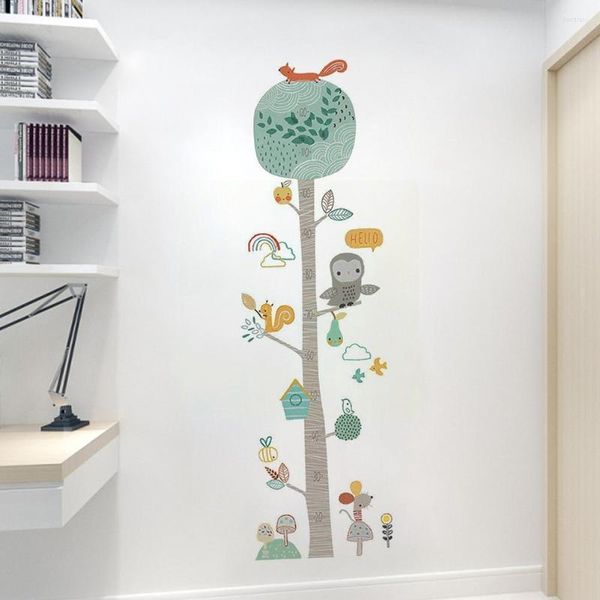 Autocollants muraux à motifs d'animaux de dessin animé mignon, autocollants de mesure de la hauteur des arbres forestiers, pour chambre d'enfants, décoration de la maison, DIY bricolage, L0e6