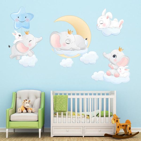 Autocollants muraux mignons animaux de nuage souriant autocollant d'éléphant pour enfants chambre bébé chambre décoration décoration intérieure pvc décalcomanies bricolage
