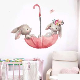 Autocollants muraux mignons gris lapin ballet lapin pour enfants chambre chat bébé décalcomanies rose fleur fille décoration home décoration livraison gard dhghg