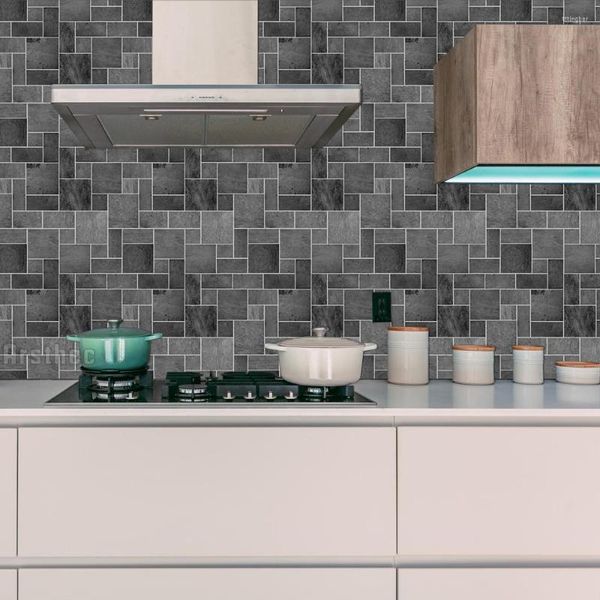Autocollants muraux de carreaux de mosaïque irréguliers gris foncé, carreaux auto-adhésifs en PVC pour salle de bains et cuisine, décor imperméabilisant, bricolage