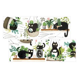 Pegatinas de pared Calcomanía Planta Gato Pegatina Calcomanías Vivero Verde Negro Maceta Ventana Animal Hoja Macetas Plantas Cactus Murales Se aferra