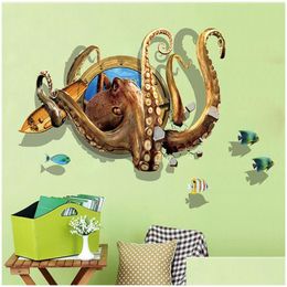 Muurstickers Diep-Nautische Octopus 3D Drie-Nsional Home Decor Woonkamer Kunst Achtergrond Collant Muurschildering 210420 Drop Delivery Tuin Dhr0D