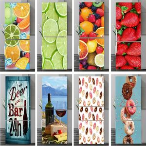 Muurstickers Heerlijk Fruit Koelkast Deurstickers Zelfklevend PVC Rode Wijn Behang voor Koelkast Vriezer Volledige Deur Cover Muurschildering Decor 231208