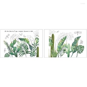 Muurstickers Woestijnplant Cactus Groen Blad Libel Vlinder Achtergrond Woonkamer Slaapkamer Verwijderbare decoratieve sticker