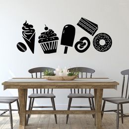 Stickers muraux Dessert boutique décalcomanie bonbons Confection crème glacée gâteau beignet grains de café réfrigérateur fenêtre café décor intérieur Art