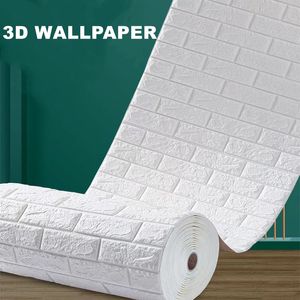 Pegatinas de pared DIY 3D pegatina rollo de papel autoadhesivo blanco azul rosa gris espuma ladrillo suave cocina habitación hogar Decoración impermeable 230422