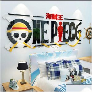 Pegatinas de pared Diy Acrílico Cristal Etiqueta de la pared One Piece Monkey D Luffy Decoración creativa personalizada Dormitorio Sala de estar Post Dhogk