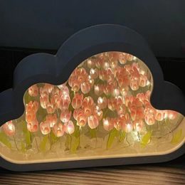 Muurstickers Diy Cloud Tulp Lamp Handgemaakte Spiegel Nachtlampje Glow Decoratie Creatief Cadeau Valentijnsdag Verjaardag Meisje Slaapkamer 230731