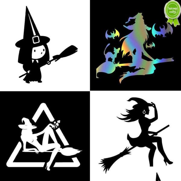 Stickers muraux bricolage Halloween sorcière volant sur balai fenêtre de voiture décor décalcomanie vinyle art corps autocollant étanche livraison directe maison jardin DH52N