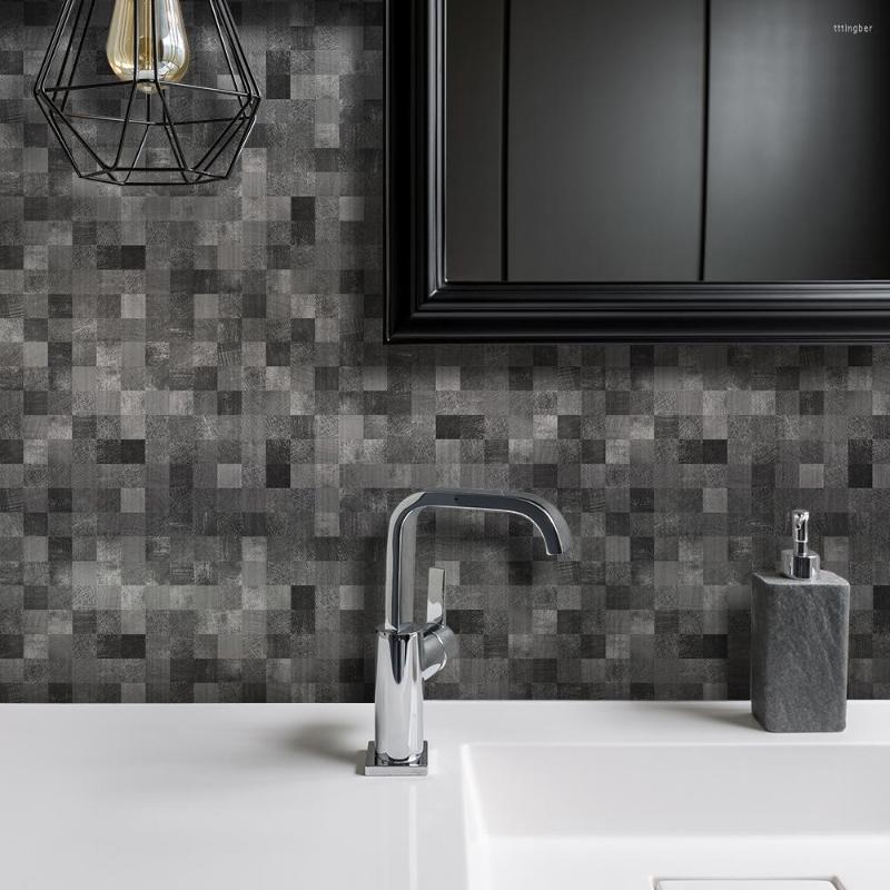 Autocollants muraux bricolage PVC auto-adhésif gris carreaux de mosaïque autocollant étanche pour cuisine salle de bain décor à la maison résistant à l'huile facile à nettoyer taille