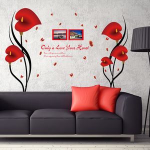 Stickers muraux bricolage romantique rouge Anthurium fleur papillon sticker mural papier Po cadre citation décoration de la maison amovible vinyle PVC chambre décoration décalcomanie 230331