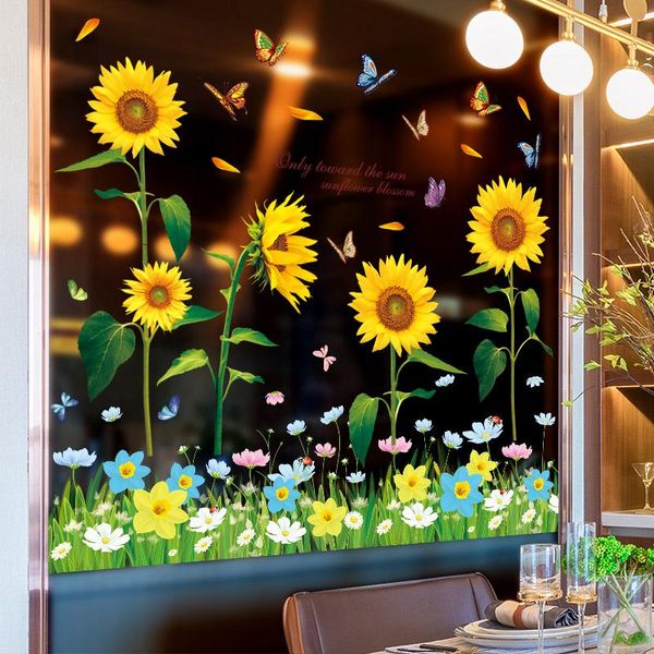 Pegatinas de pared DIY, calcomanías de girasol, decoración de puerta de vidrio para balcón de baño, línea de rodapié, pintura, pegatina para Base de dormitorio