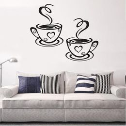 Muurstickers Dubbele Koffie Cups Sticker PVC Art Decals Adhesive Kitchen Room Decor TS3