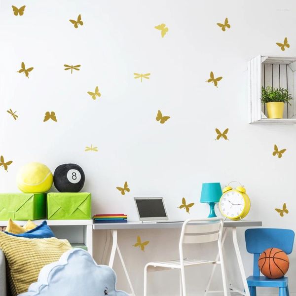 Pegatinas de pared libélulas y mariposas para habitación de niños, decoración del hogar, calcomanías de vida, dormitorio de guardería para niños