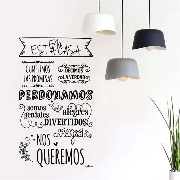 Pegatinas de pared En Estacasa Cumplimos Las Promesas Vinilos Reglas de la casa Citas en español para la decoración de la sala de estar de la cocina Calcomanías 230822