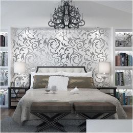 Pegatinas de pared Estilo europeo Papel tapiz en relieve Rollo de papel clásico Decoración para el hogar Wallering Lujo 3D Floral Papel de Pared Drop Entrega Dhgxp