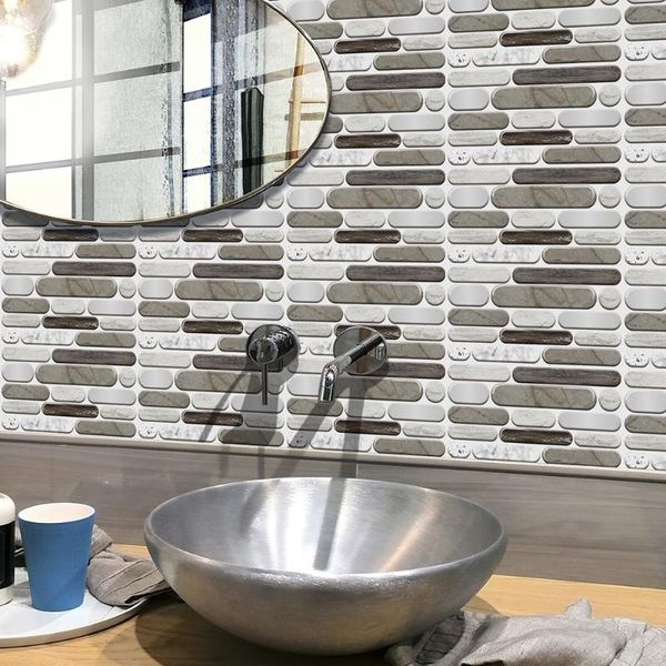 Pegatinas de pared estilo europeo retro gris-marrón redondo piedra azulejo papel tapiz decorativo renovación impermeable y humedad-