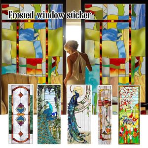 Autocollants muraux Style européen rétro peinture Art confidentialité fenêtres Film église vitrail givré avec colle 230927