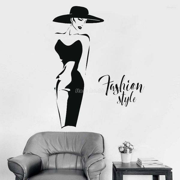 Stickers muraux mode dame modèle Silhouette fenêtre décalcomanie pour vêtements femmes robe boutique auto-adhésif peintures murales LL2498