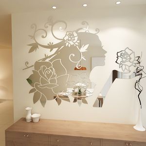 Stickers muraux Fleur Fée Acrylique Miroir Sticker Mural Papier Chambre 3D Sticker Mural Papier Salon Décoration De La Maison DIY Auto-adhésif Autocollant Étanche 230331