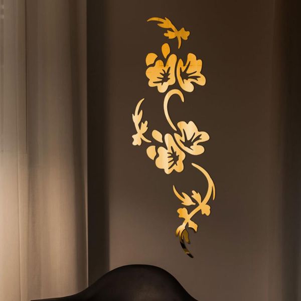 Pegatinas de pared Flores 3D Estéreo Acrílico Etiqueta de espejo Dormitorio Sala de estar Pórchido Decorativo Fondo de pantalla Decoración del hogar