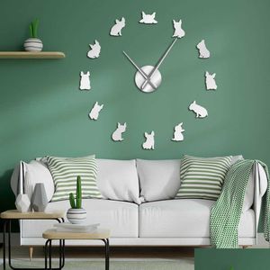 Stickers muraux French Bldog DIY NT Horloge murale France Chien domestique Grand moderne Frenchie Montre Dod Races Lovers Cadeau Drop Livraison Accueil Dhvzm