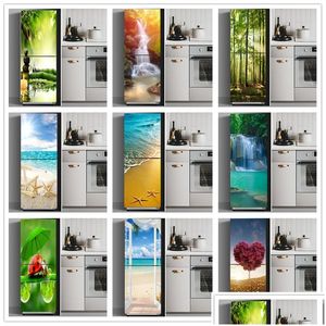 Stickers muraux Réfrigérateur Réfrigérateur Er Porte Paysage Plante Mer Vinyle Auto-adhésif Cuisine Meubles Décor Wrap Zer Autocollant DIY Drop Ottd9