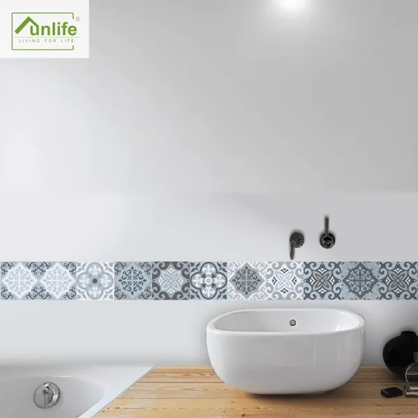 Pegatinas de pared Funlifeﾮ borde azul mediterráneo impermeable azulejo de cocina autoadhesivo decoración del hogar baño