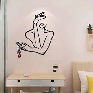 Stickers muraux géométrique beauté fille acrylique décalcomanie avec effet miroir auto-adhésif s'accroche pour salon salle de bain STTA889