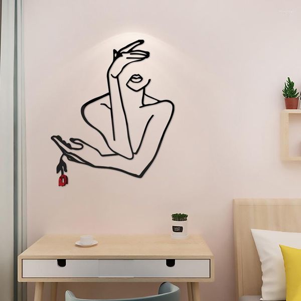 Stickers muraux géométrique beauté fille acrylique décalcomanie avec effet miroir auto-adhésif s'accroche pour salon salle de bain SDF-SHIP