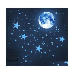 Wandstickers gloeien in de donkere sterren voor plafond fluorescerende maan stickers stickers slaapkamer decoratie kinderen kinderkamer woonkamer 220607 otckb