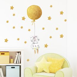 Muurstickers Goud Luchtballon Bloem Voor Kinderkamer Baby Nursery Decoratieve Decals Living Slaapkamer