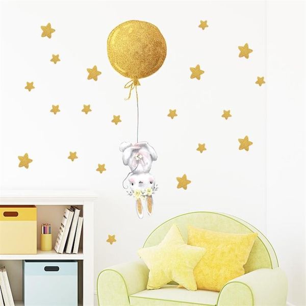 Pegatinas de pared Flor de globo de aire dorado para habitación de niños, calcomanías decorativas para guardería, dormitorio de estar 303R