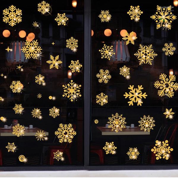 Pegatinas de pared Oro Navidad Copo de nieve Ventana Se aferra Glitter Plata para vacaciones de Navidad