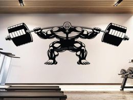Autocollants muraux Gorilla Gym Decal le soulèvement de fitness motivation muscle Brawn Barbell Sticker Decor Affiche Sport B7547361893