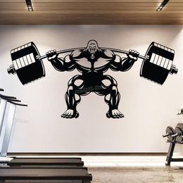 Pegatinas de pared, calcomanía de gorila para gimnasio, levantamiento de Fitness, motivación, músculo, barra, pegatina, decoración, póster deportivo B754276t
