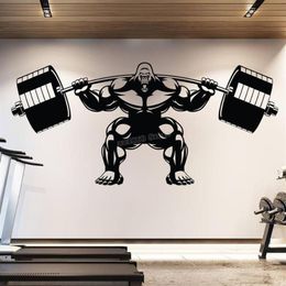 Autocollants muraux Gorilla Gym décalcomanie levage Fitness Motivation Muscle Brawn Barbell autocollant décor Sport affiche B754239B