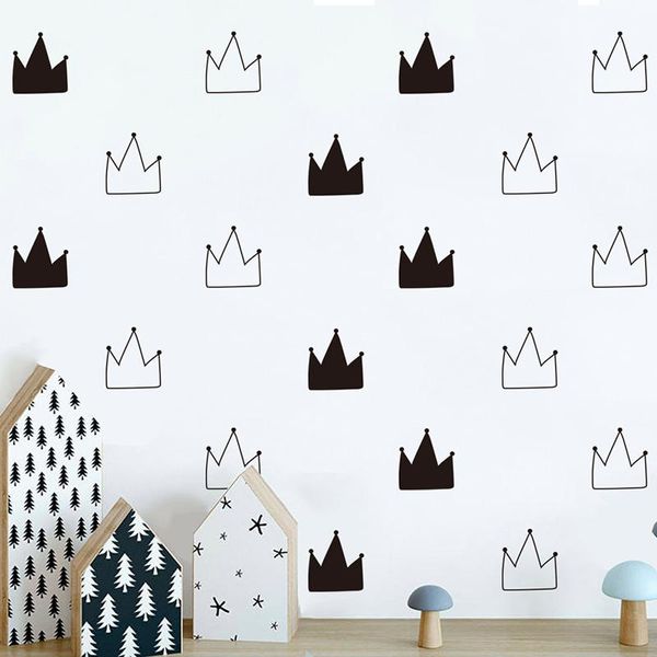 Pegatinas de pared Papel tapiz verde de dibujos animados Patrón de corona en blanco y negro Dormitorio Personalidad Simple A10-009