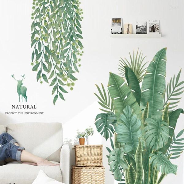 Autocollants muraux feuille verte plante PVC autocollant bricolage Art Mural maison décalcomanie balcon plinthe décor fournitures de cuisine