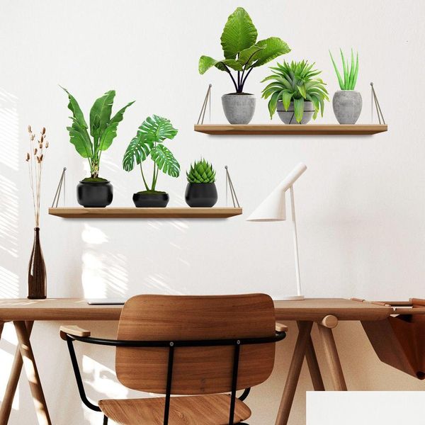 Pegatinas de pared Planta verde Pot Rack Living Comedor Sofá Fondo Decoración Papel Decoración para el hogar Mural Calcomanías autoadhesivas 230422 D Dhl1Y