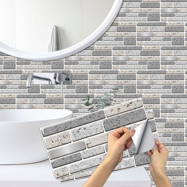 Pegatinas de pared gris mosaico ladrillo autoadhesivo azulejo pegatina cocina Backsplash baño impermeable papel pintado PVC extraíble DIY arte calcomanías