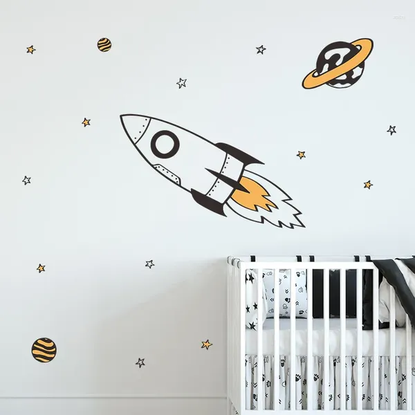 Pegatinas de pared, cohete pintado a mano para el hogar, decoración de la habitación de los niños, decoración del dormitorio de los niños, papel tapiz autoadhesivo estético